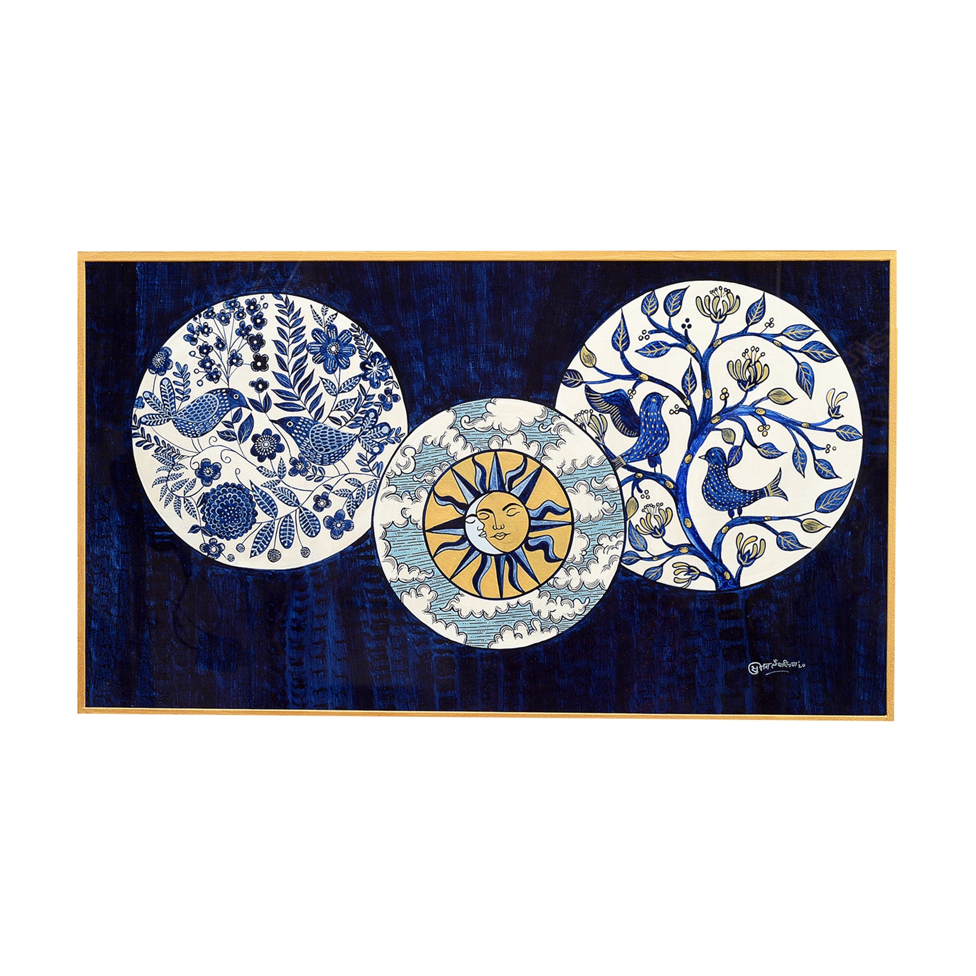 Wall Decor Blue Pottery Painting on Ceramics