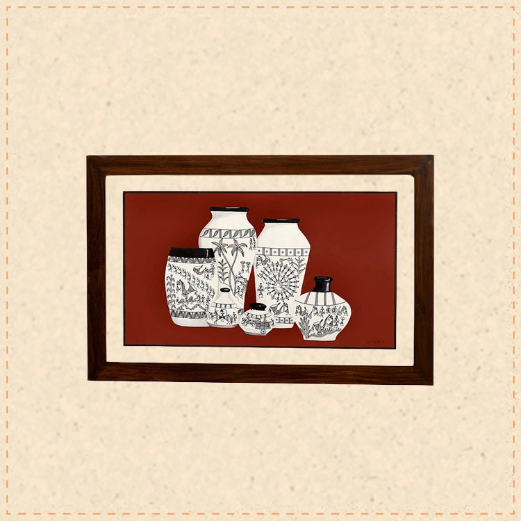 Wall Decor Warli Painting Framed with Glass
