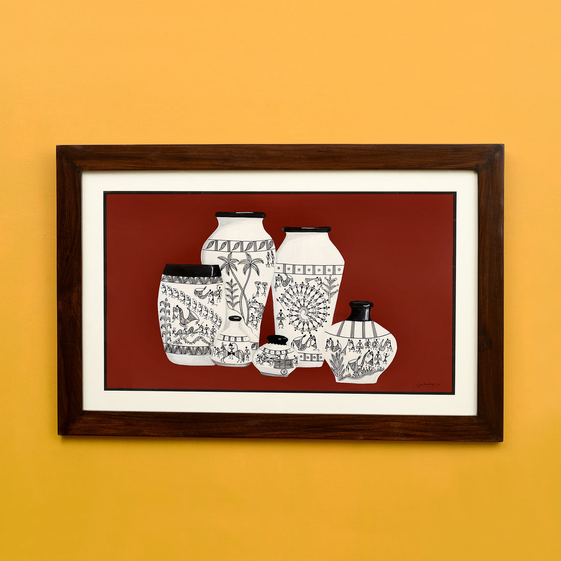 Wall Decor Warli Painting Framed with Glass