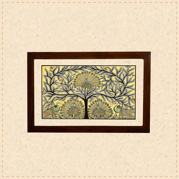 Wall Decor Madhubani Painting Framed with Glass