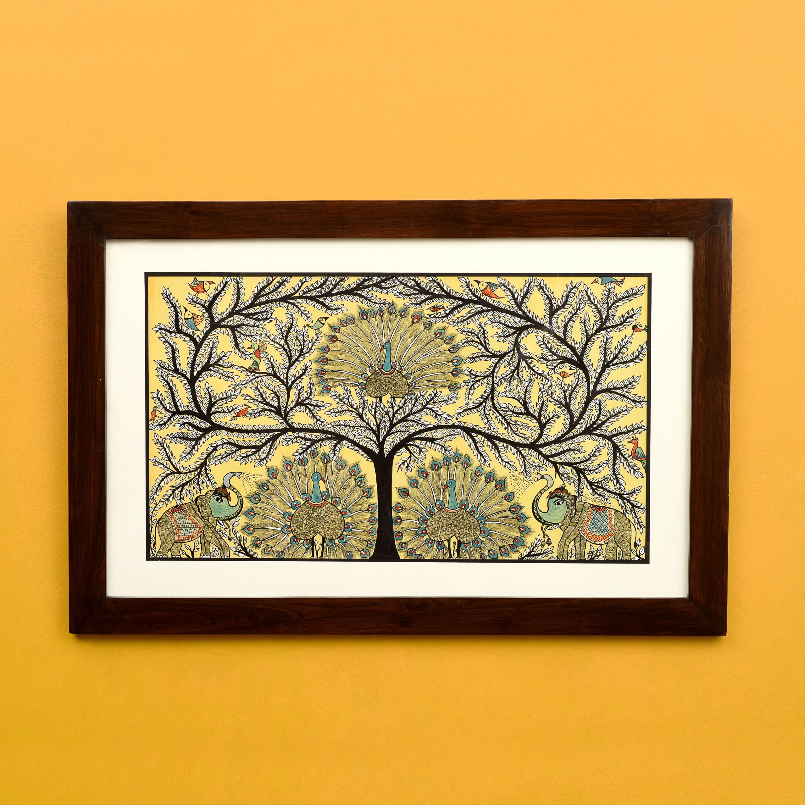 Wall Decor Madhubani Painting Framed with Glass