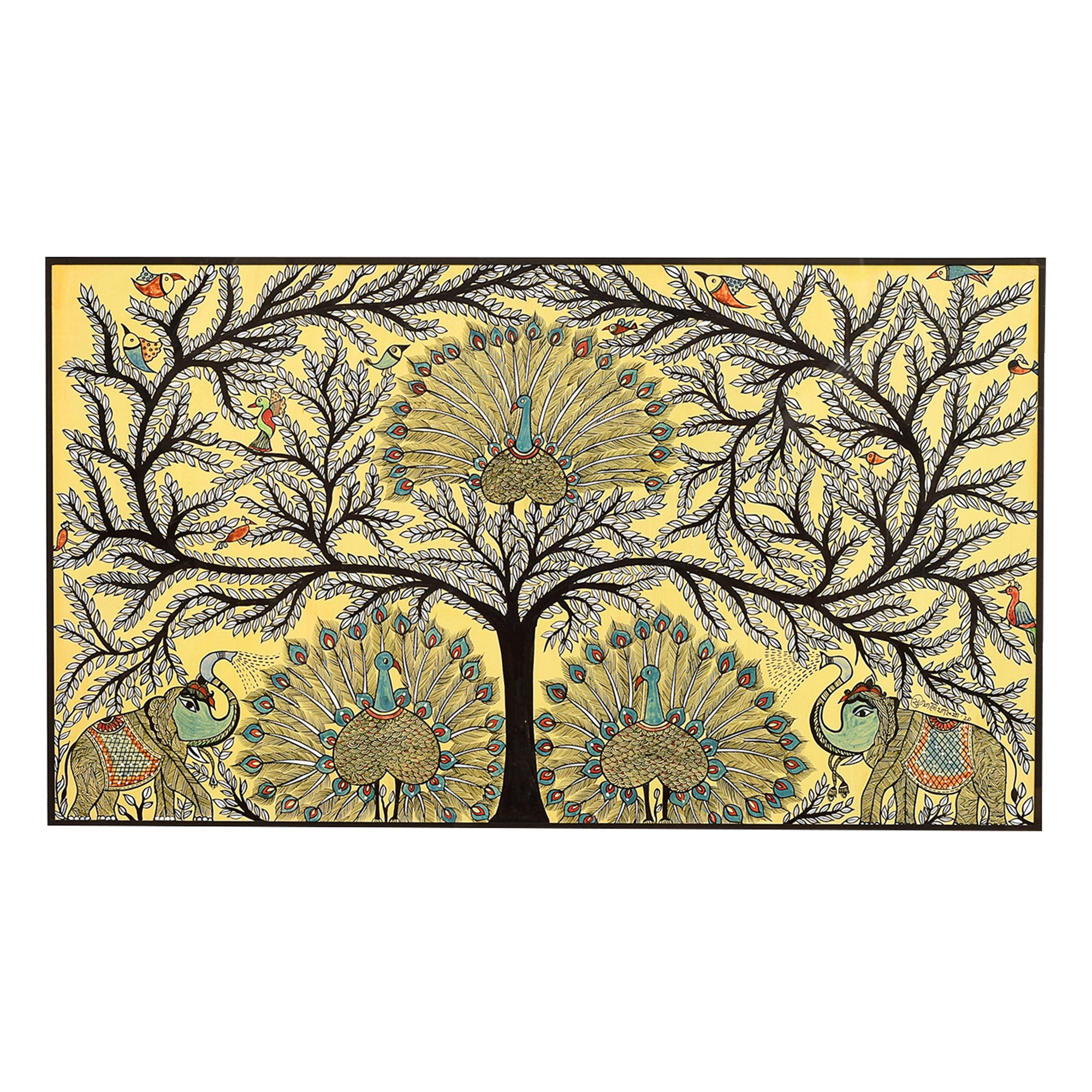 Wall Decor Madhubani Painting Framed with Glass