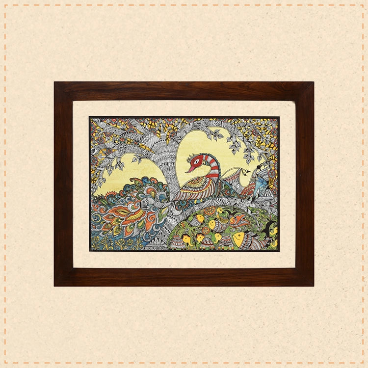 Handpainted Fusions - Madhubani & Kalamkari Painting (27x21)