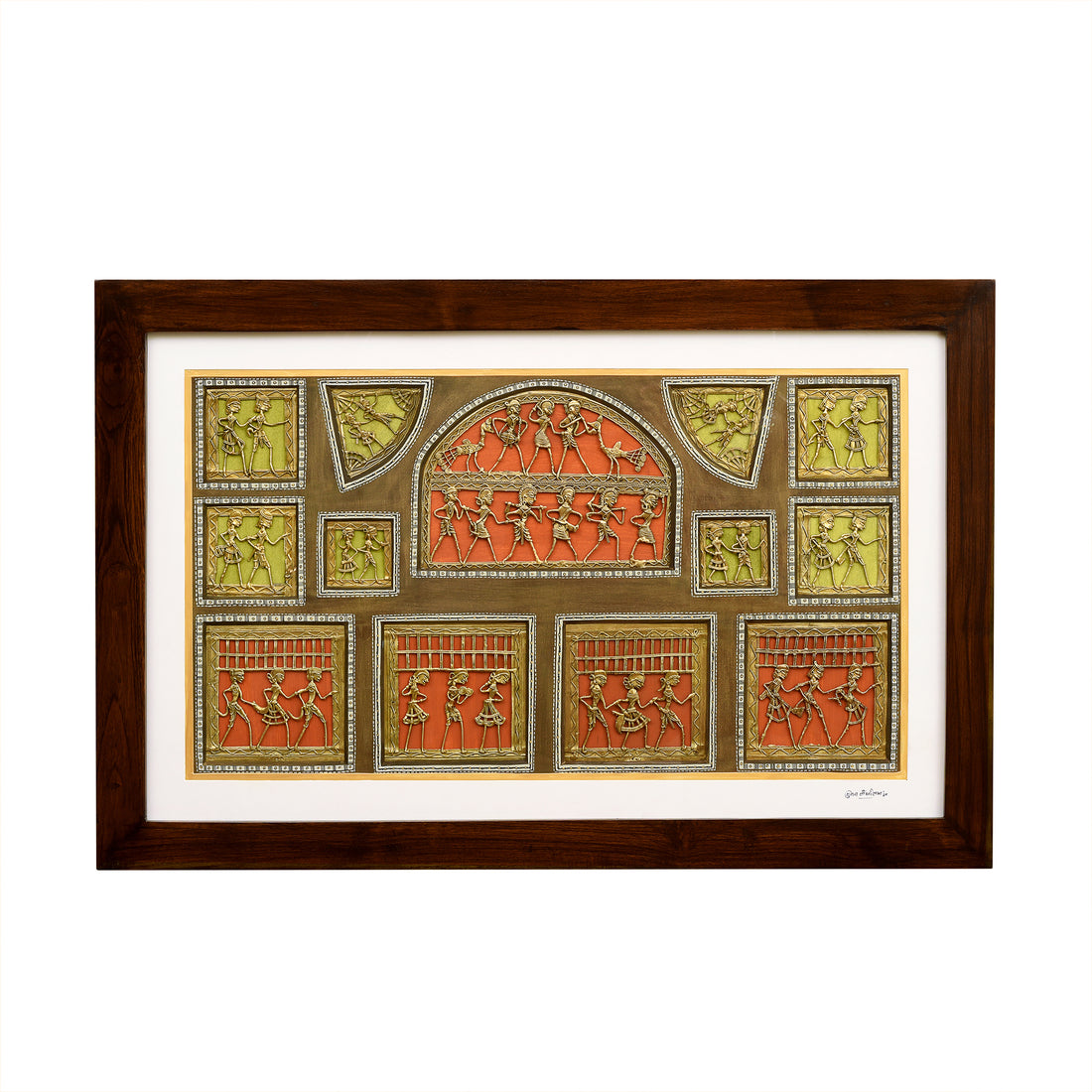 Wall Decor Dhokra Painting Framed with Glass