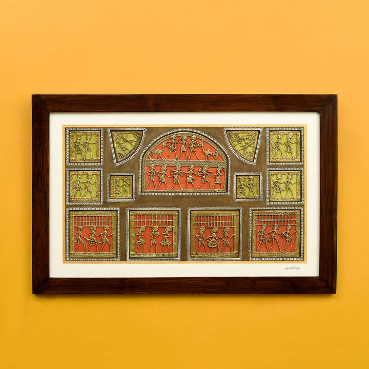 Wall Decor Dhokra Painting Framed with Glass