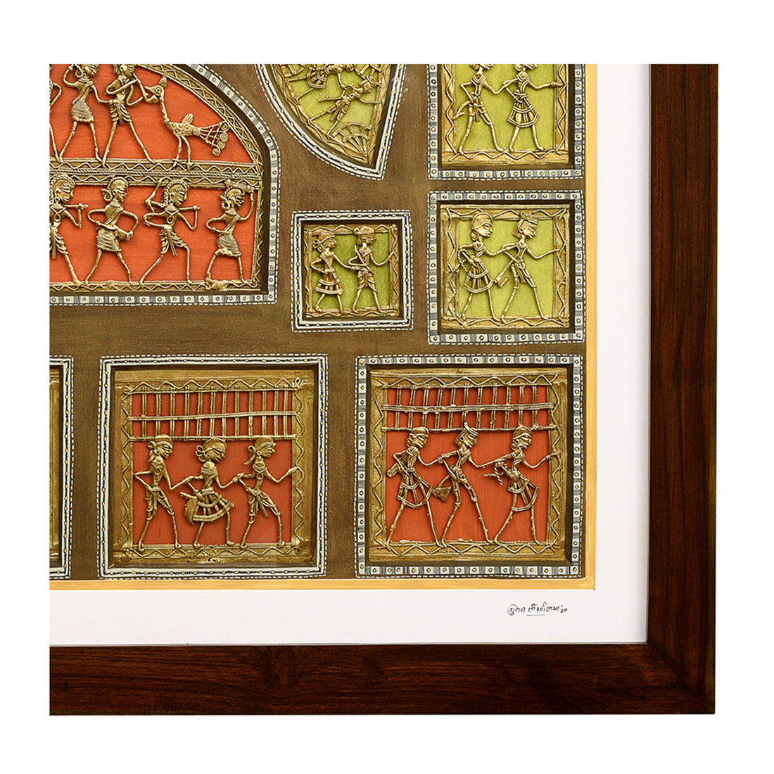 Wall Decor Dhokra Painting Framed with Glass