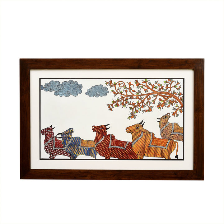 Wall Decor Gond Art Painting Framed with Glass