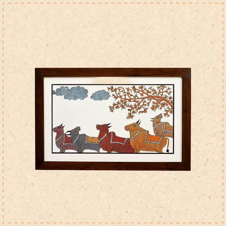 Wall Decor Gond Art Painting Framed with Glass