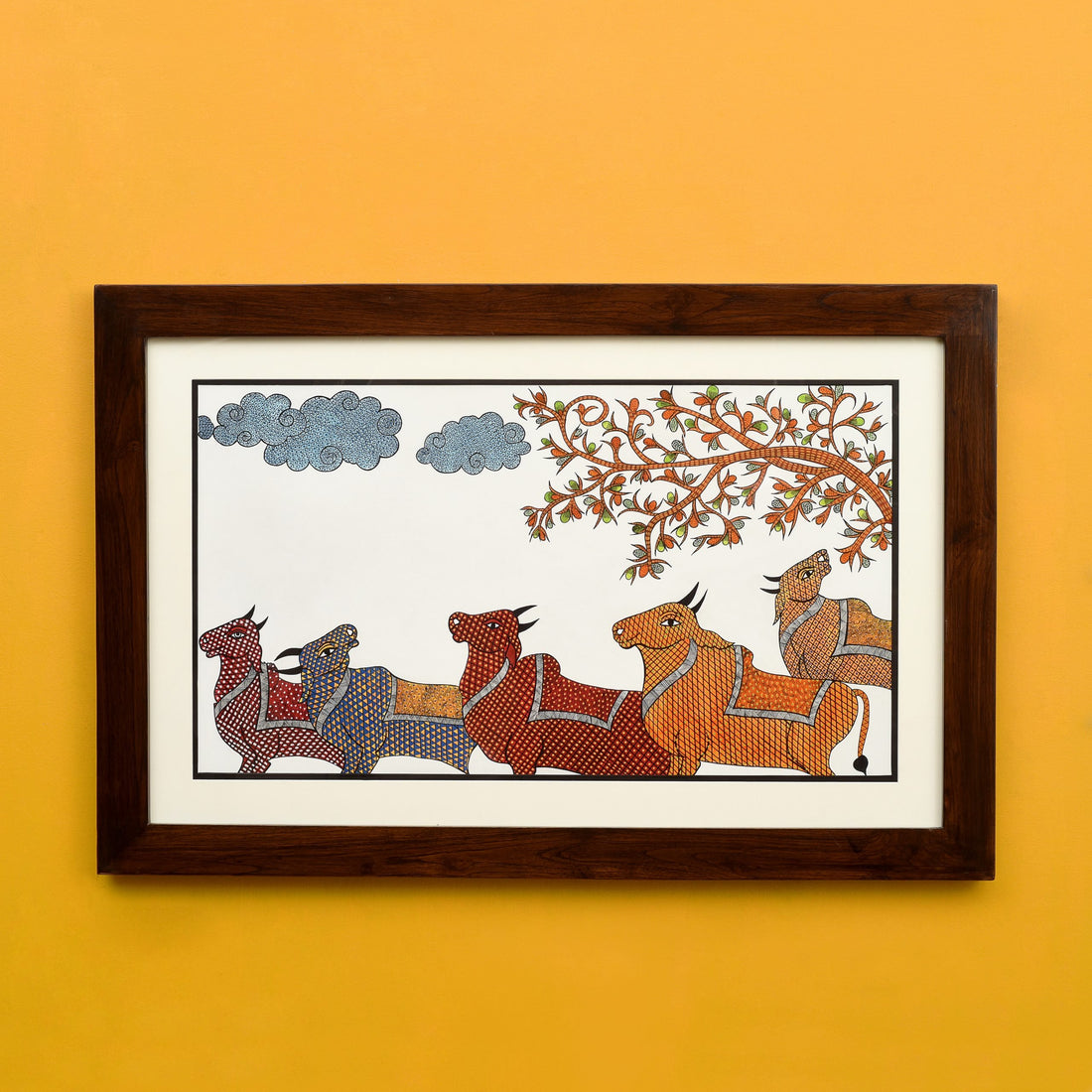 Wall Decor Gond Art Painting Framed with Glass