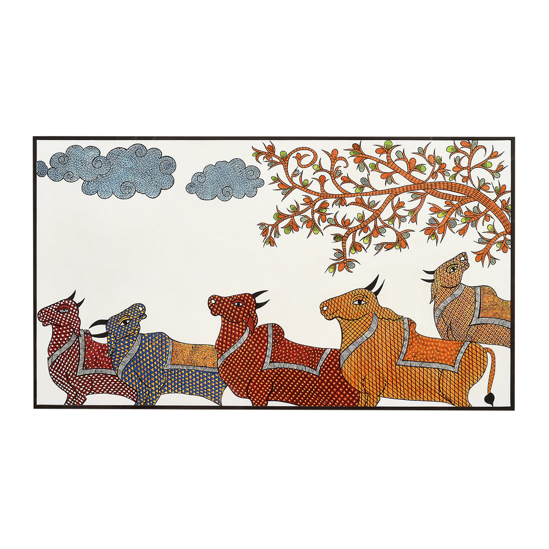 Wall Decor Gond Art Painting Framed with Glass