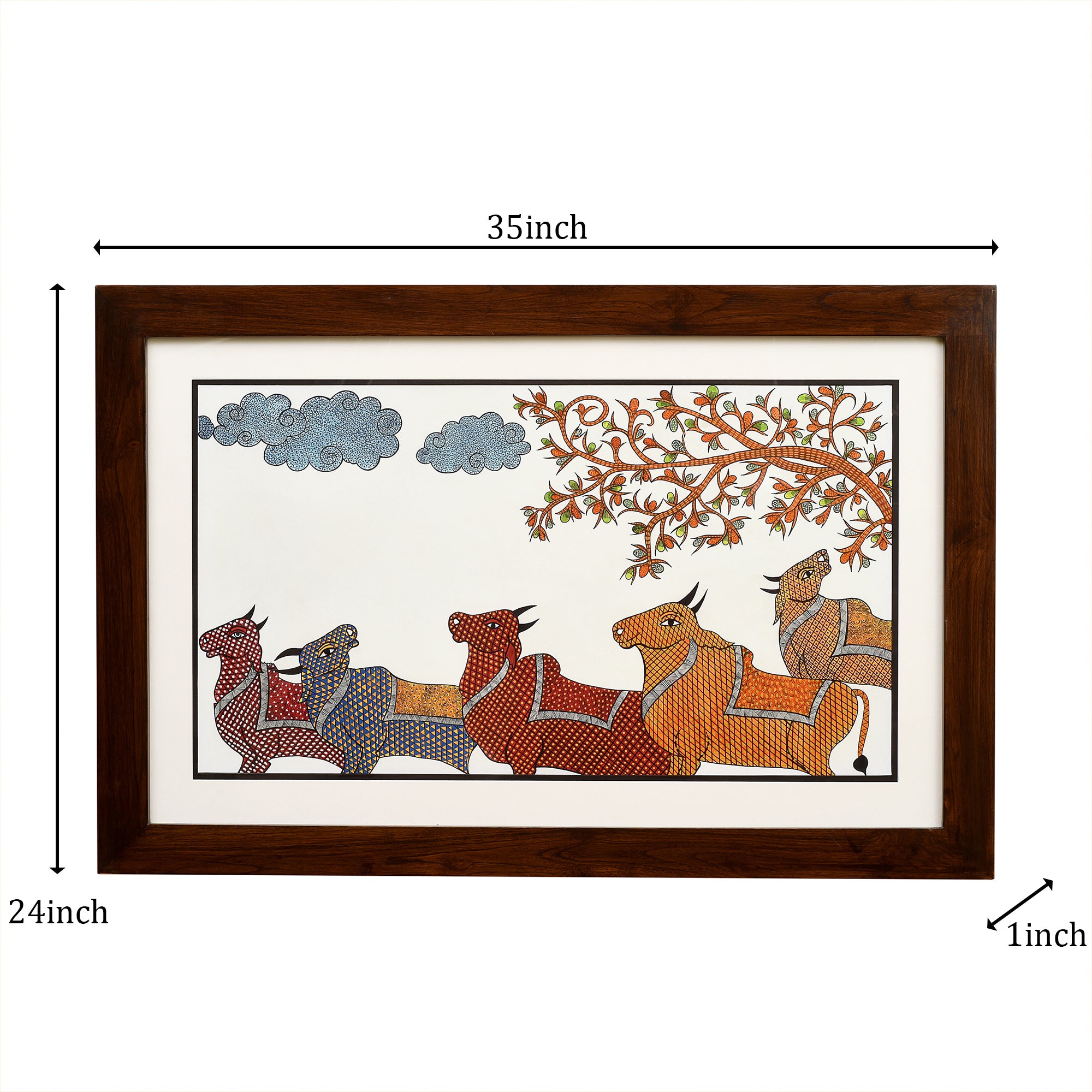 Wall Decor Gond Art Painting Framed with Glass