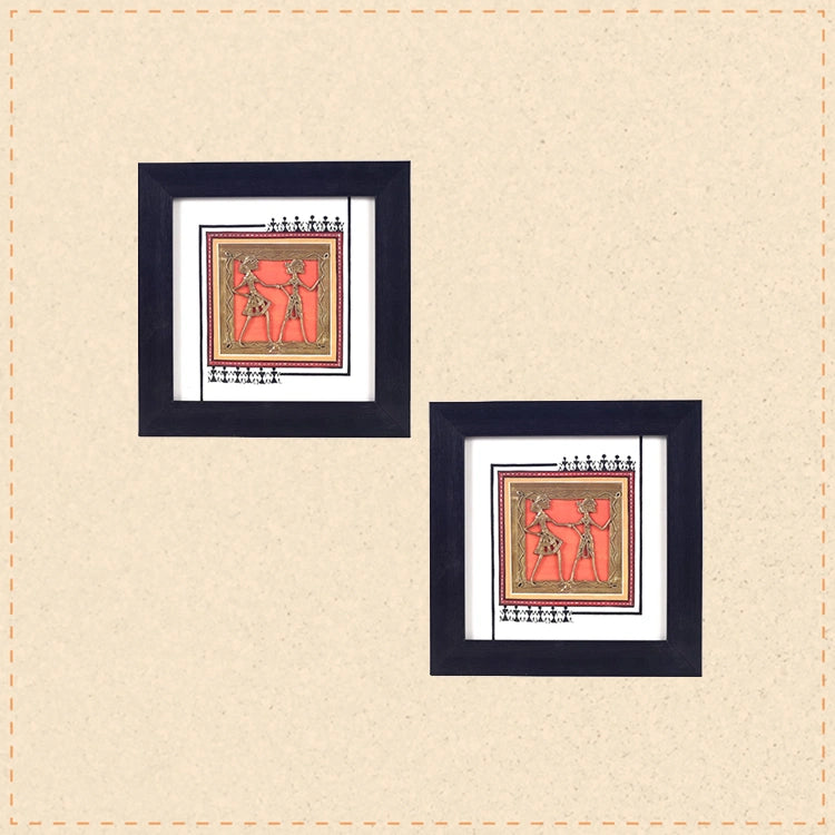 Ethnic Fusion Hand Painted  Dhokra Warli Painting So2  (9x1.5x9)