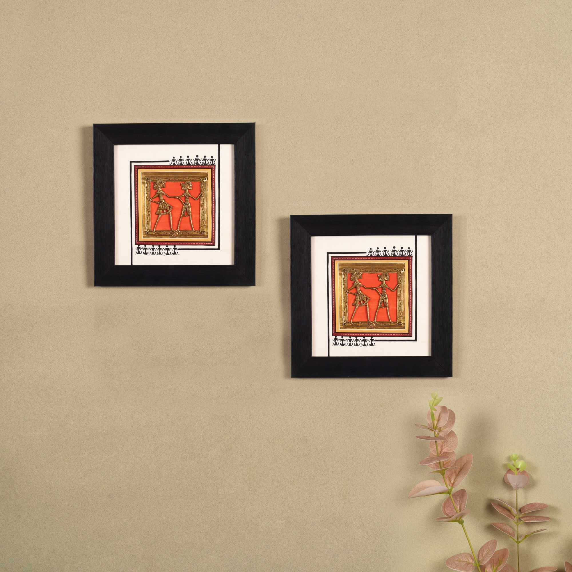 Ethnic Fusion Hand Painted  Dhokra Warli Painting So2  (9x1.5x9)