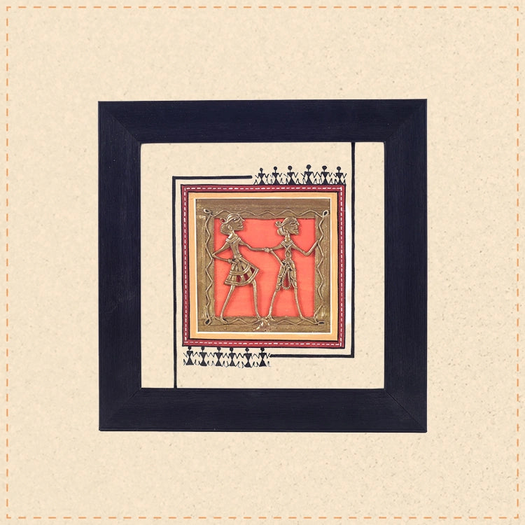 Ethnic Fusion Hand Painted  Dhokra Warli Painting  (9x1.5x9)