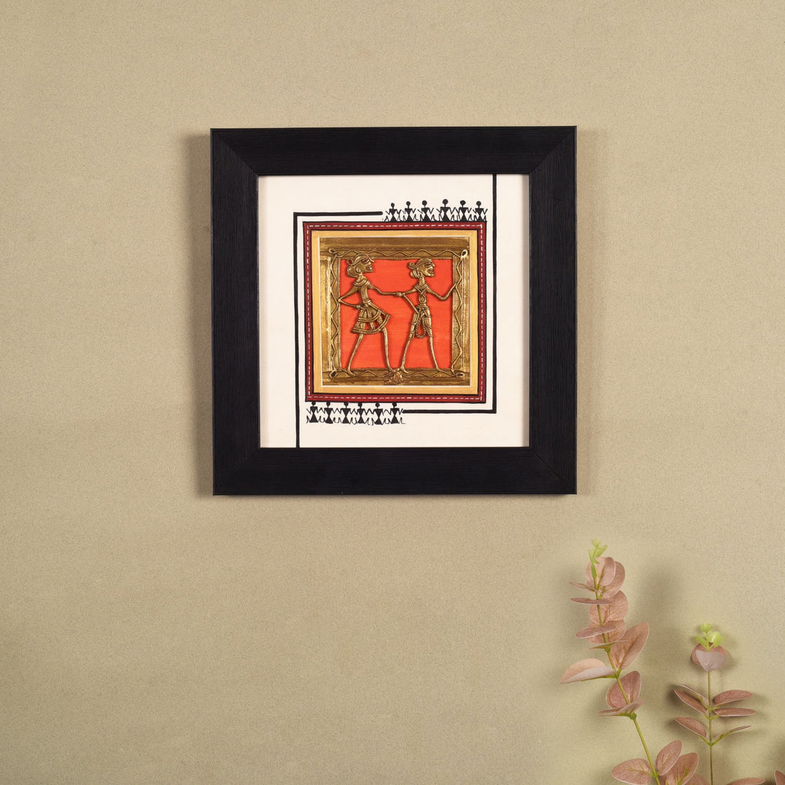 Ethnic Fusion Hand Painted  Dhokra Warli Painting  (9x1.5x9)