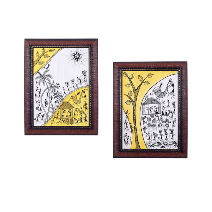 The Tree Of Life & Village Lifestyle Warli Painting  (10x0.5x13)