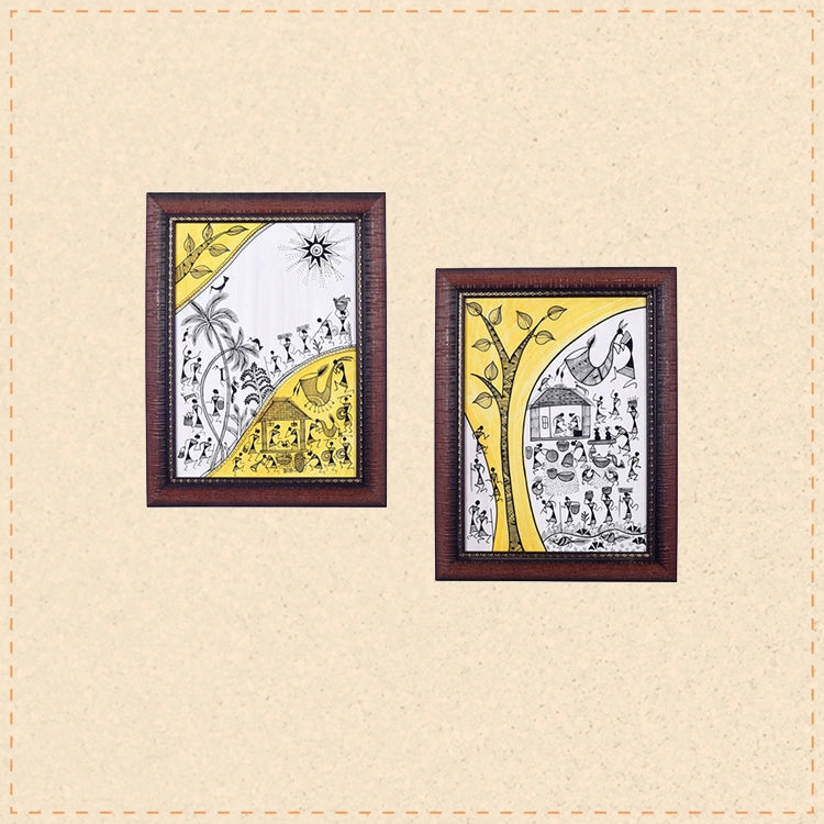 The Tree Of Life & Village Lifestyle Warli Painting  (10x0.5x13)