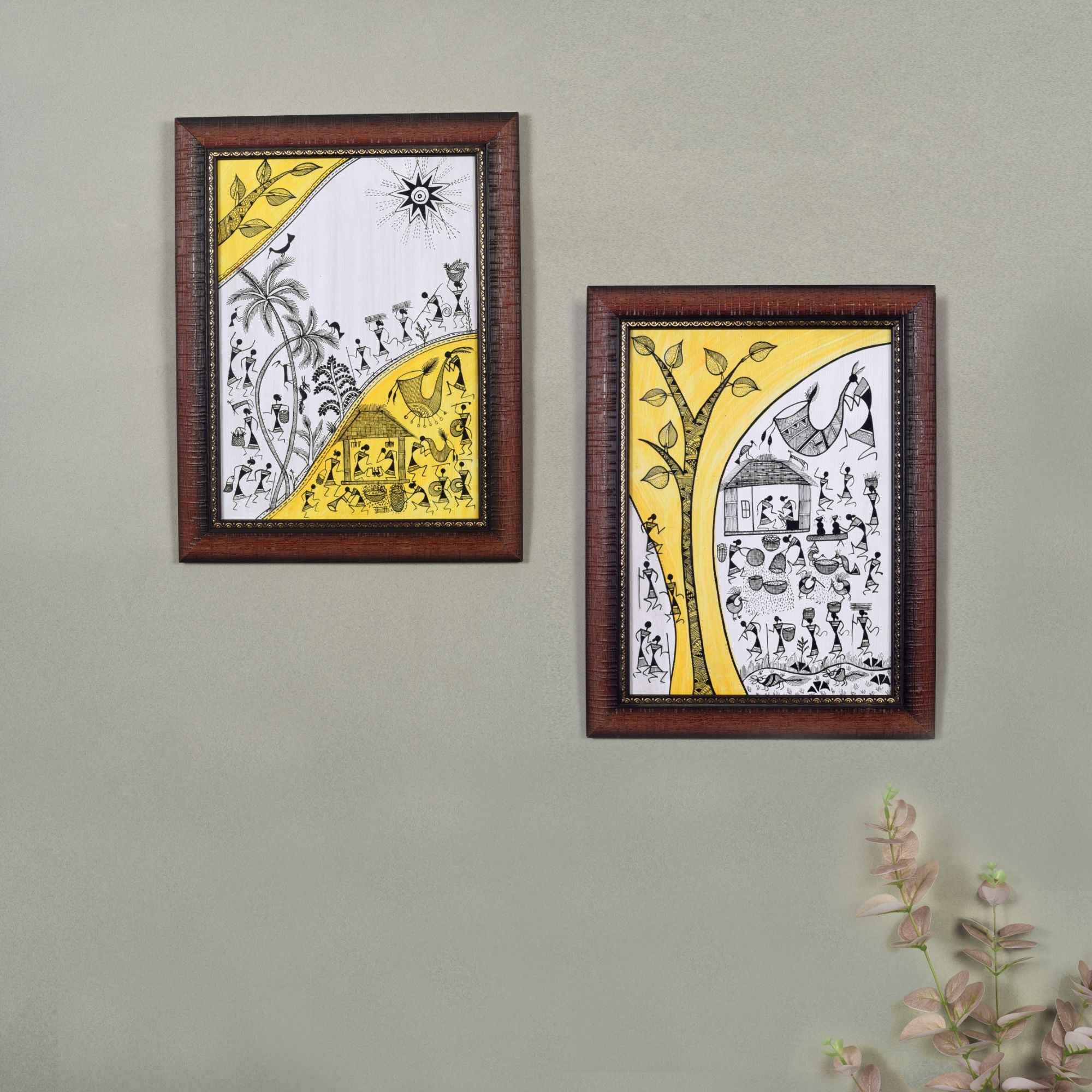The Tree Of Life & Village Lifestyle Warli Painting  (10x0.5x13)