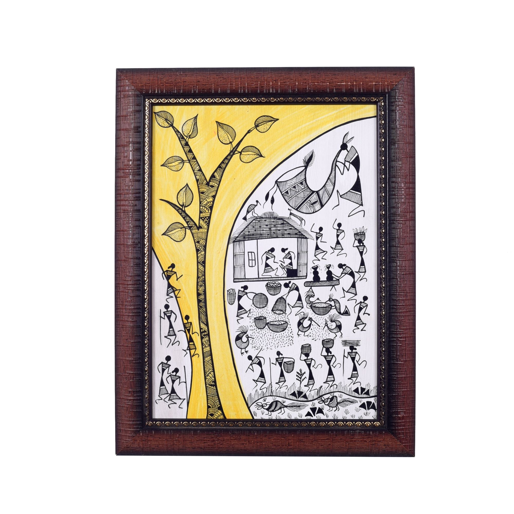 The Tree Of Life & Village Lifestyle Warli Painting  (10x0.5x13)