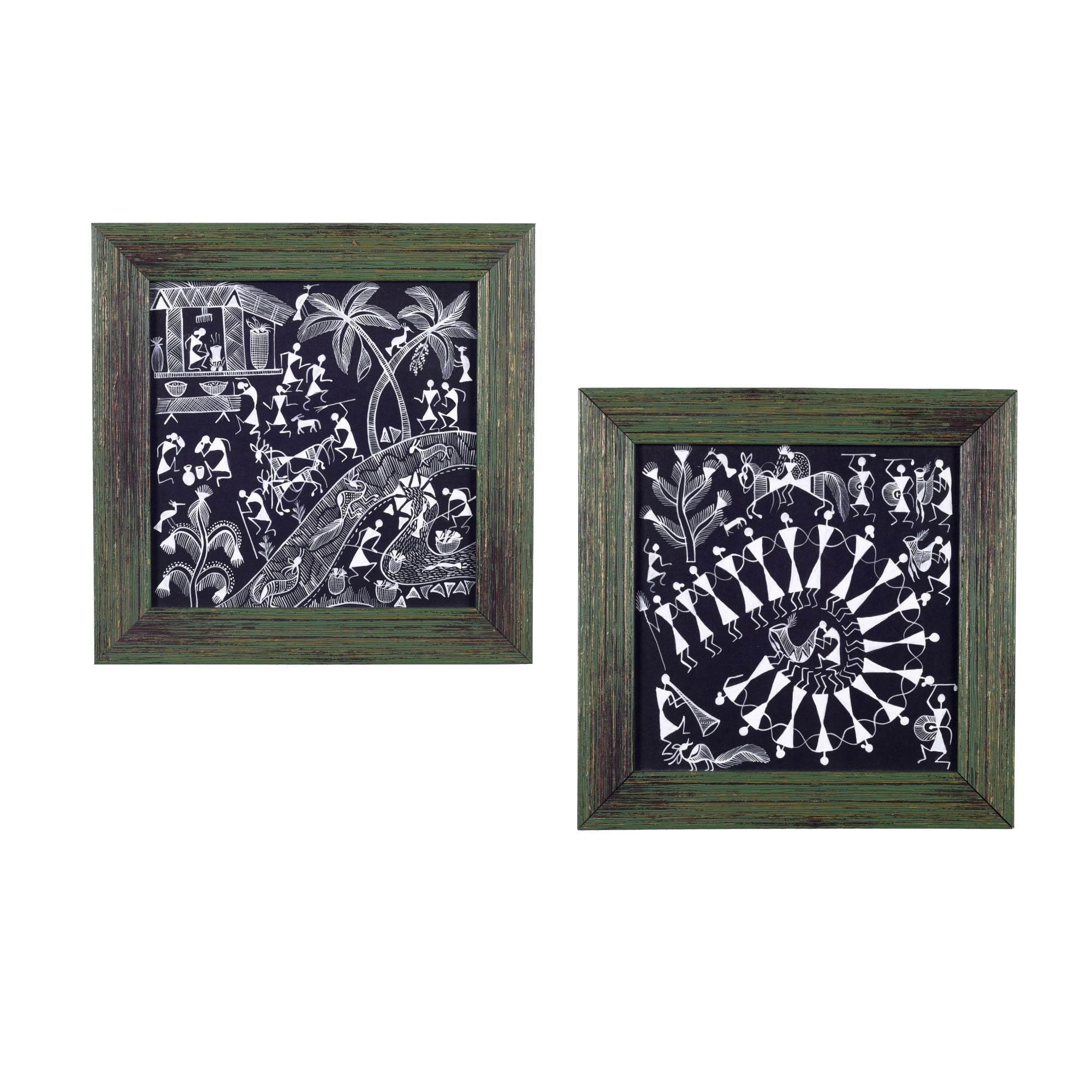 Warli Agriculture Tribal Dance Handcrafted Painting So2  (8.7x0.5x8.7)