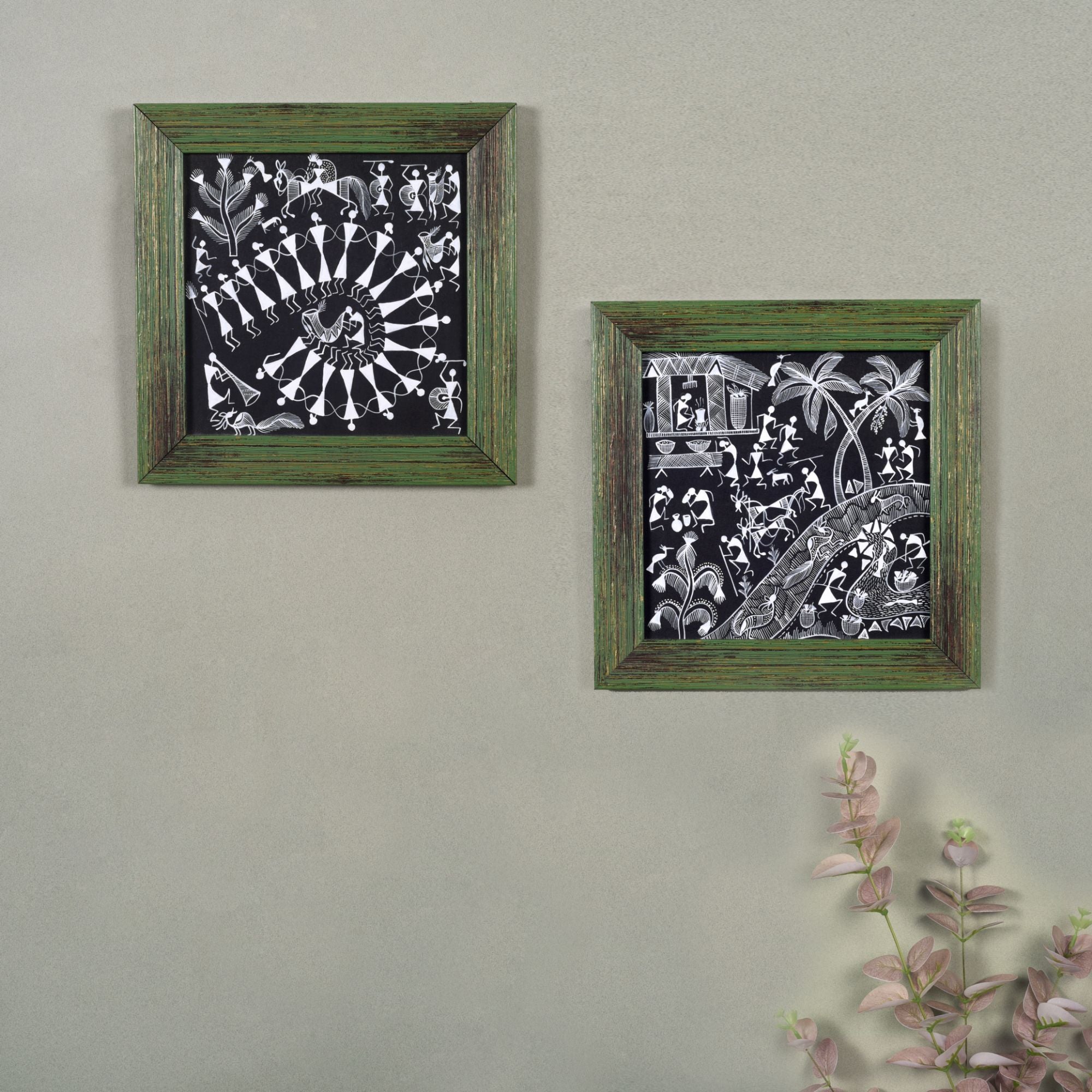 Warli Agriculture Tribal Dance Handcrafted Painting So2  (8.7x0.5x8.7)