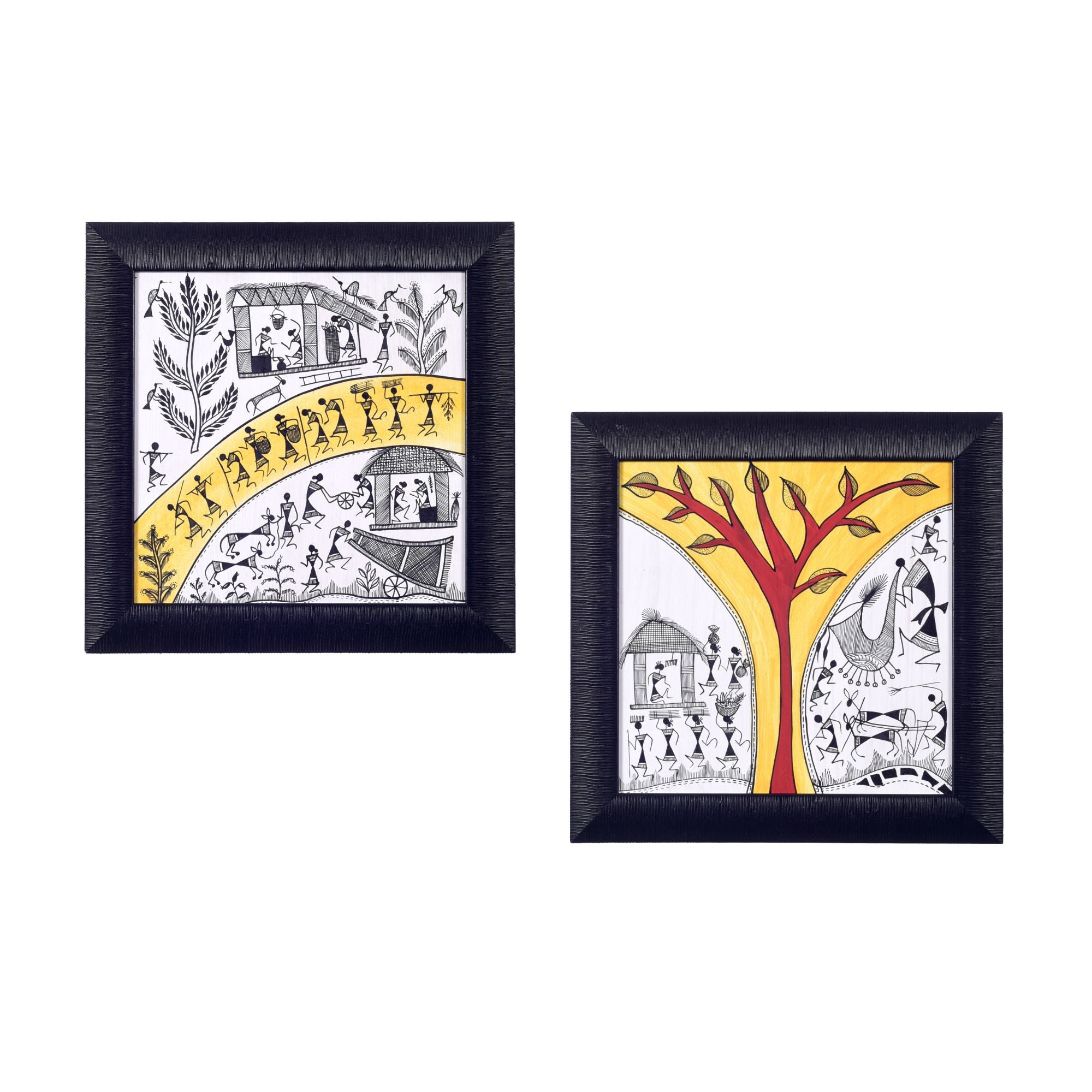 Warli Processions & The Warli Tree Handcrafted Painting So2  (9.7x0.5x9.7)