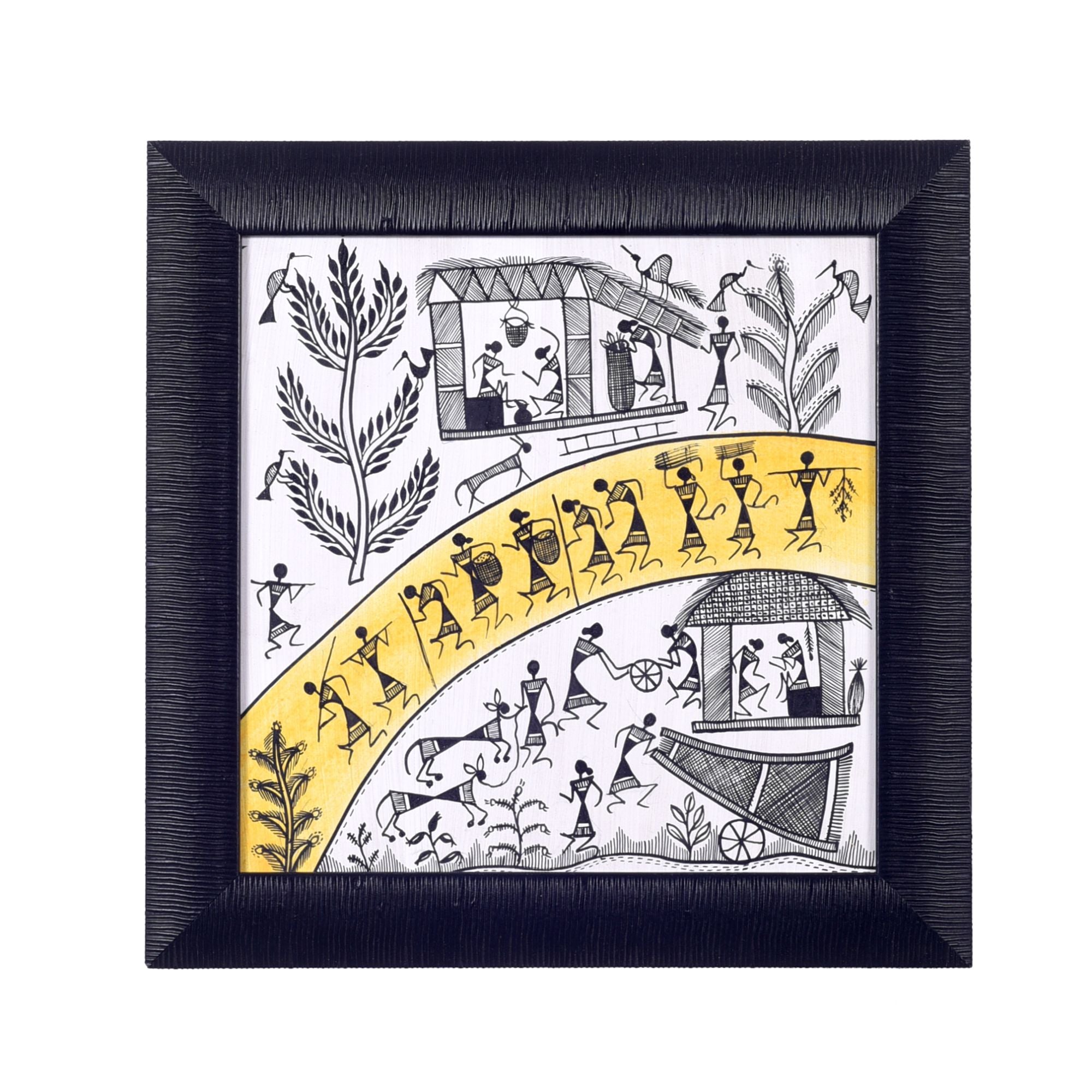 Warli Processions & The Warli Tree Handcrafted Painting So2  (9.7x0.5x9.7)