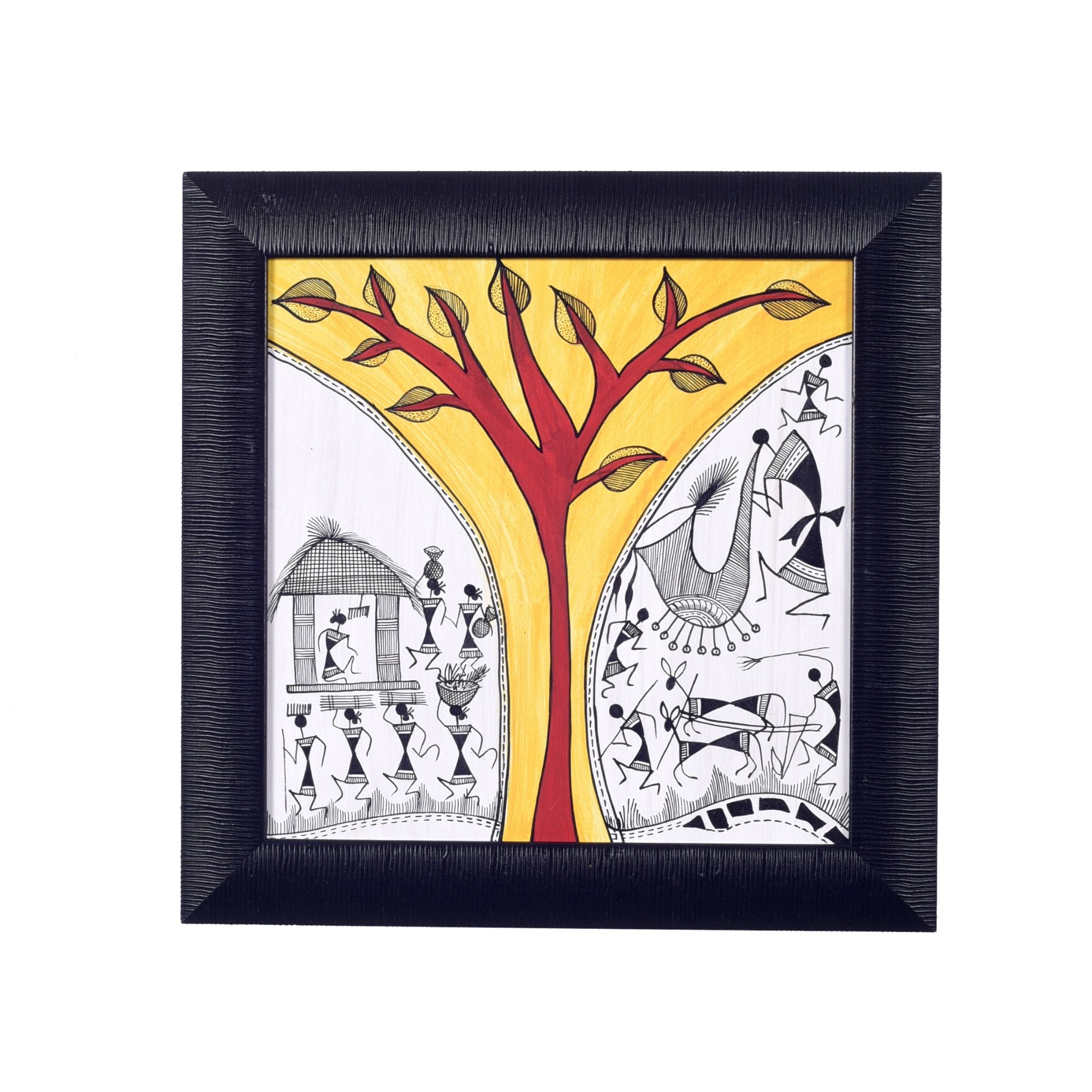 Warli Processions & The Warli Tree Handcrafted Painting So2  (9.7x0.5x9.7)