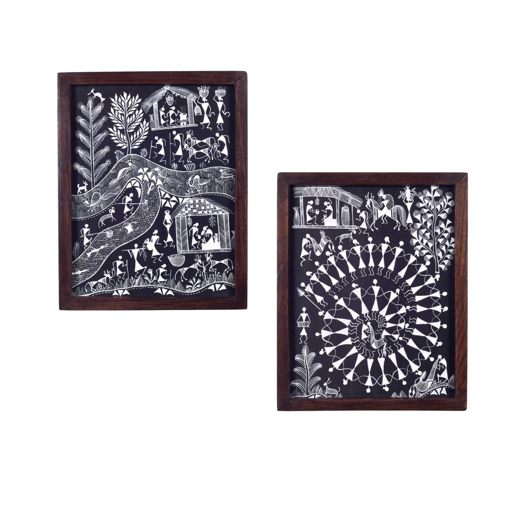 The Life Of Warli Painting & Tribal Marriage Handcrafted Painting So2  (8x0.5x10)