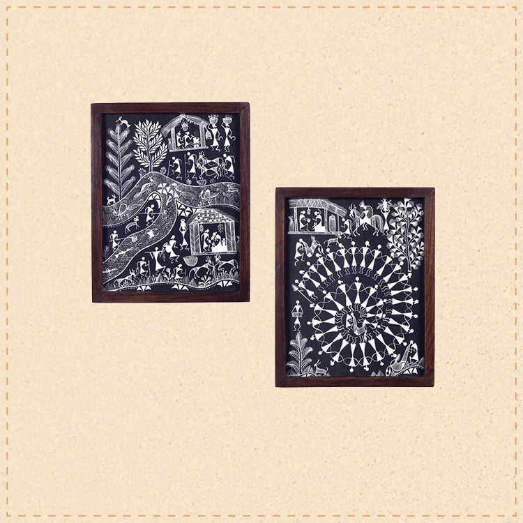 The Life Of Warli Painting & Tribal Marriage Handcrafted Painting So2  (8x0.5x10)
