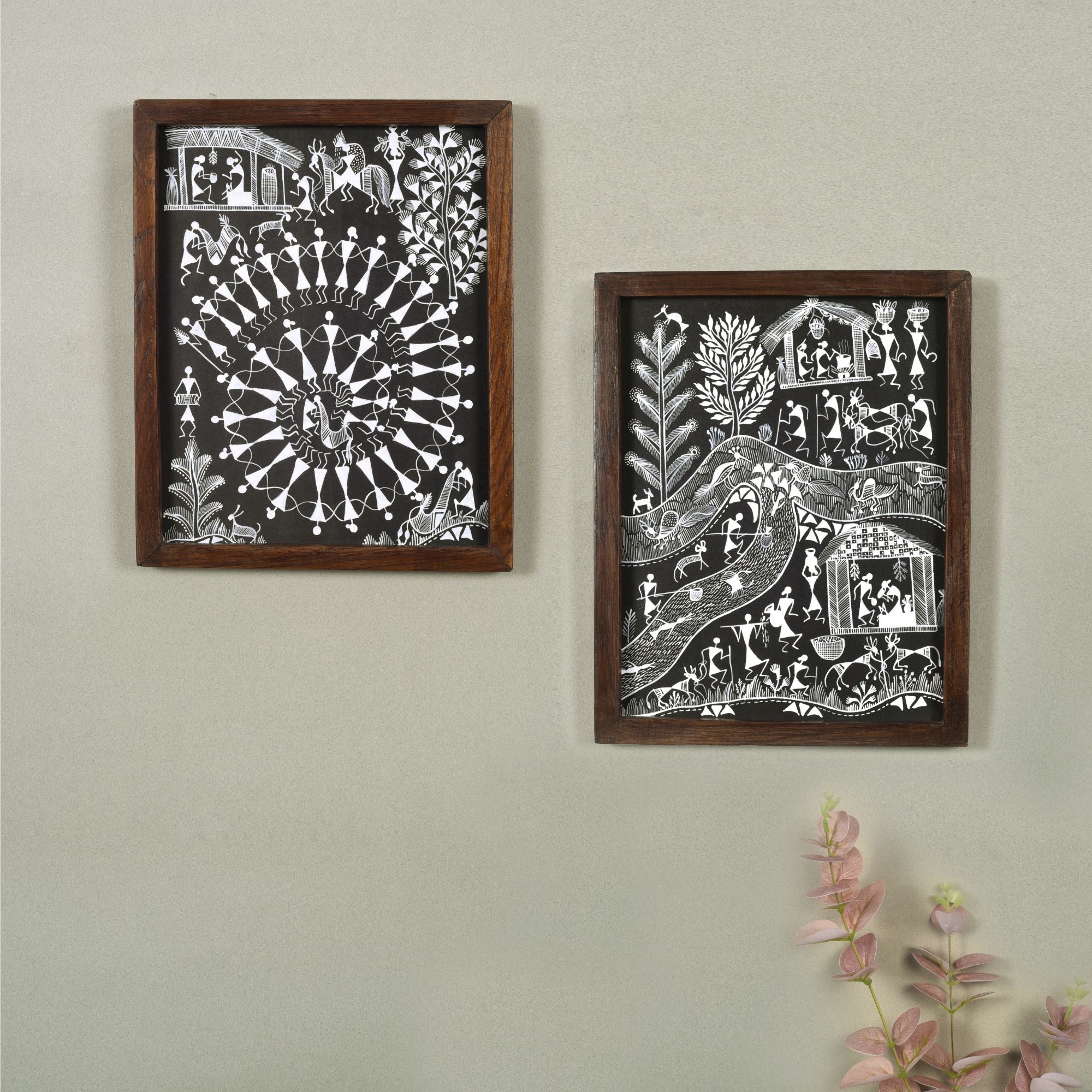 The Life Of Warli Painting & Tribal Marriage Handcrafted Painting So2  (8x0.5x10)