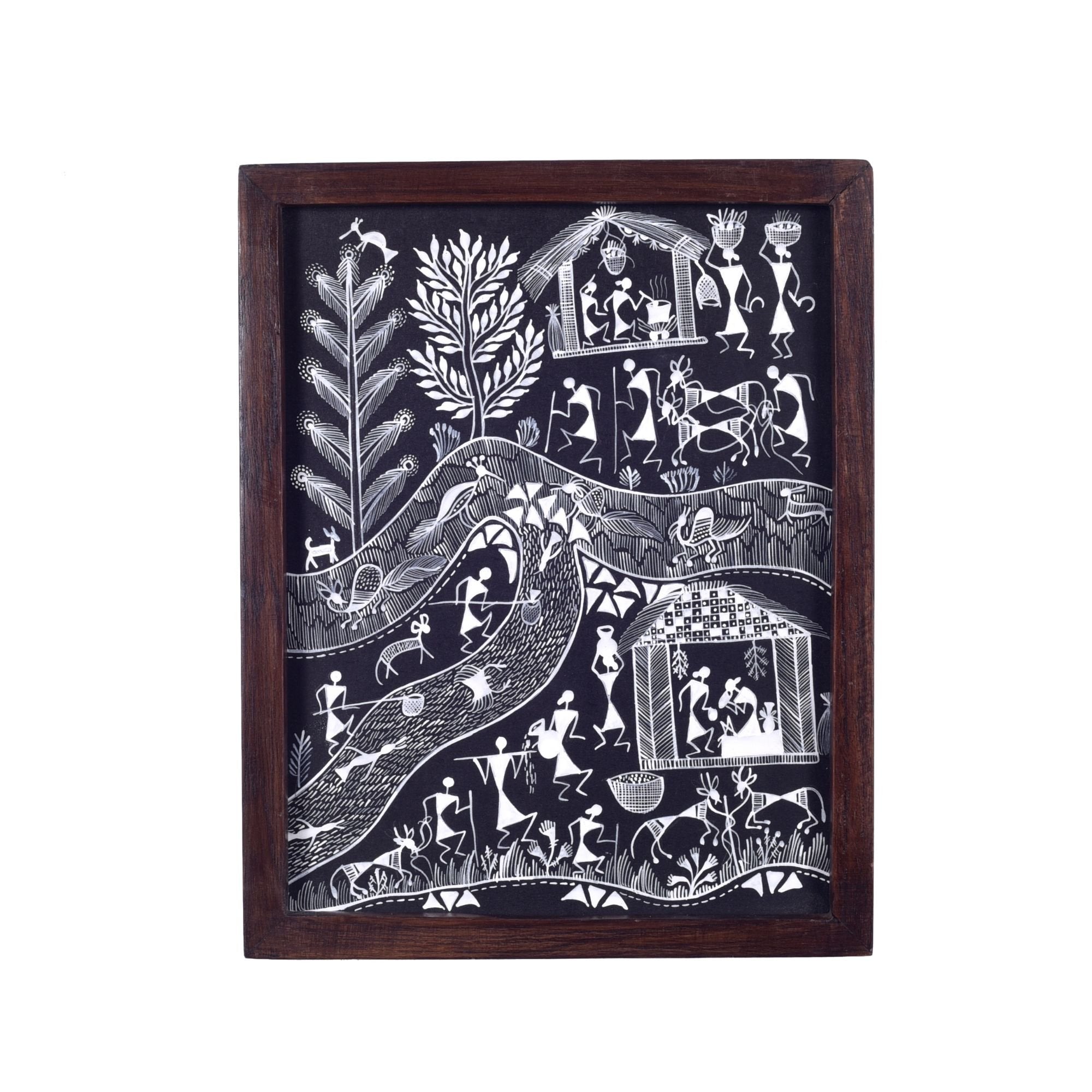 The Life Of Warli Painting & Tribal Marriage Handcrafted Painting So2  (8x0.5x10)
