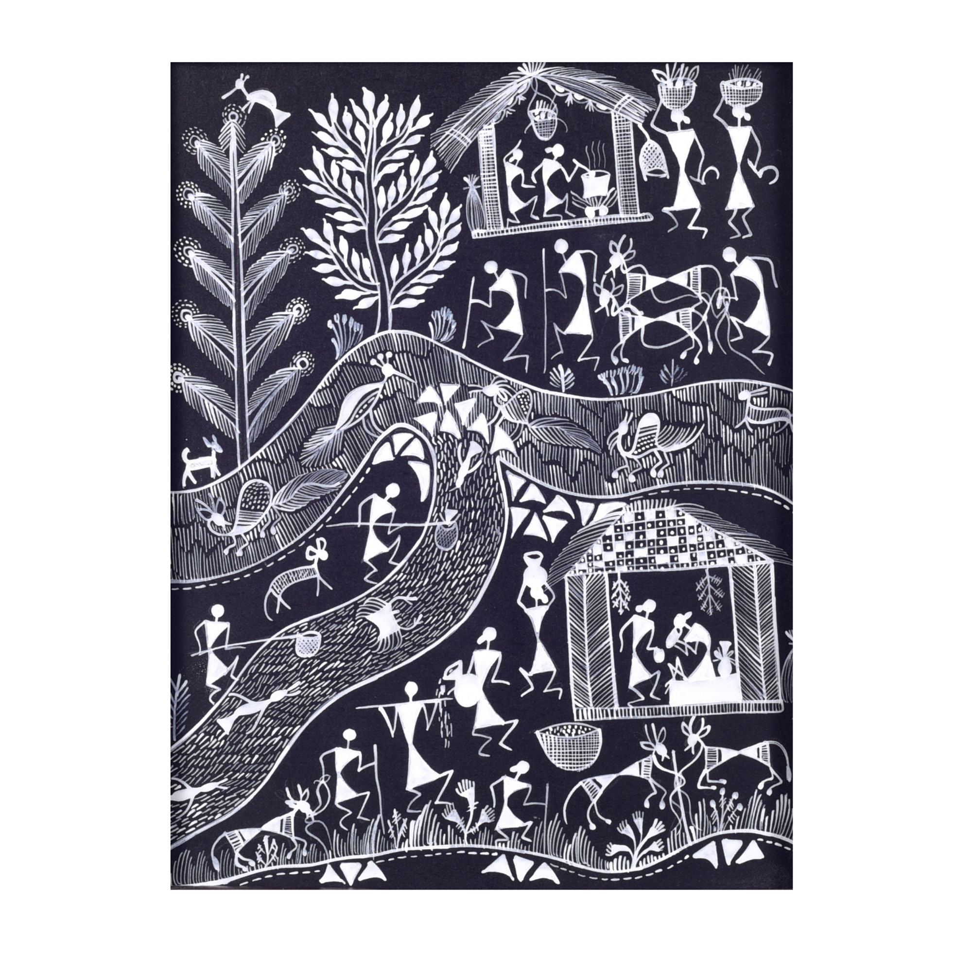 The Life Of Warli Painting & Tribal Marriage Handcrafted Painting So2  (8x0.5x10)