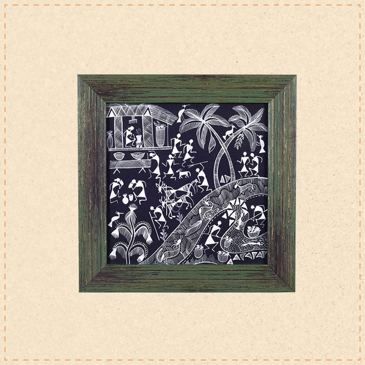 Warli Agriculture Handcrafted Painting  (8.7x0.5x8.7)
