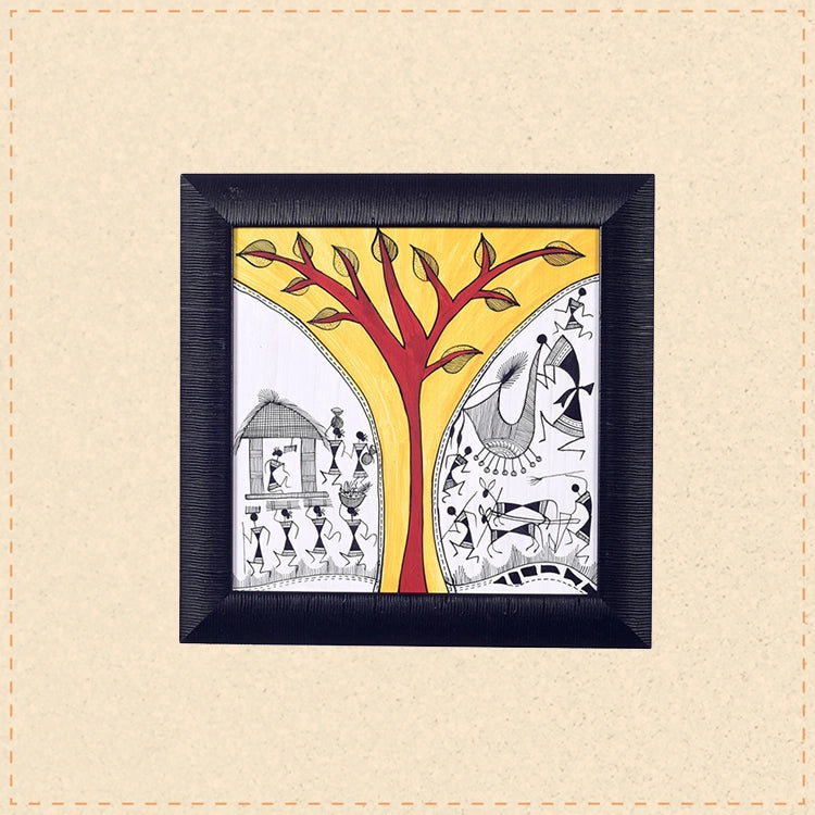 The Warli Tree Handcrafted Painting  (9.7x0.5x9.7)