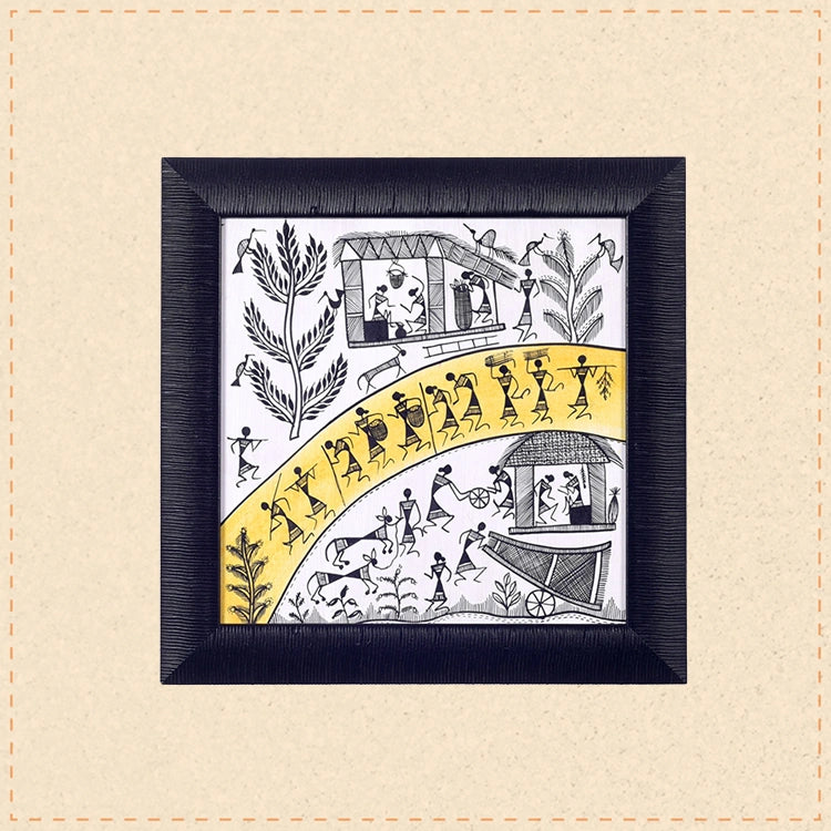 Warli Processions Handcrafted Painting  (9.7x0.5x9.7)