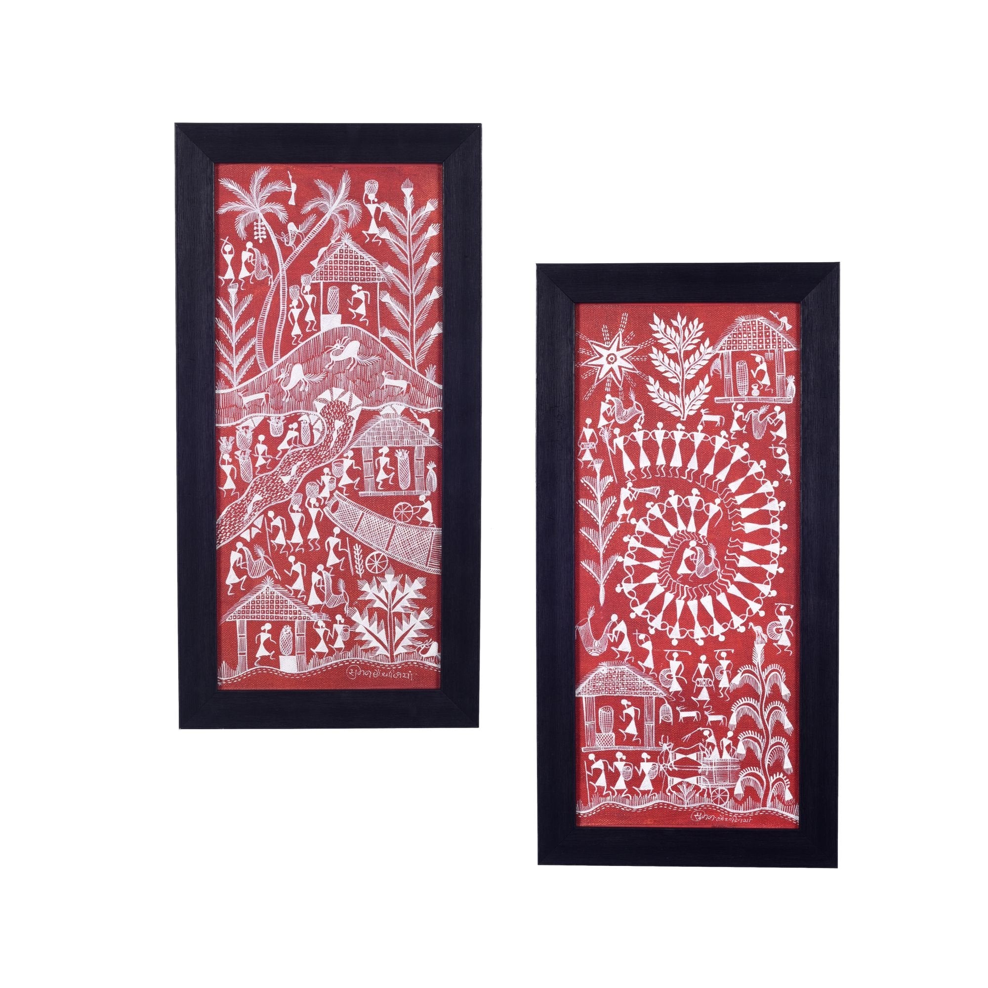 Gerua Warli Village Handcrafted Painting So2  (9x0.5x18)