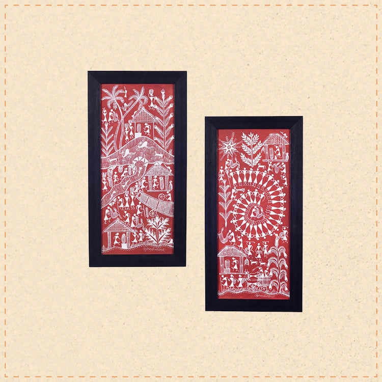 Gerua Warli Village Handcrafted Painting So2  (9x0.5x18)