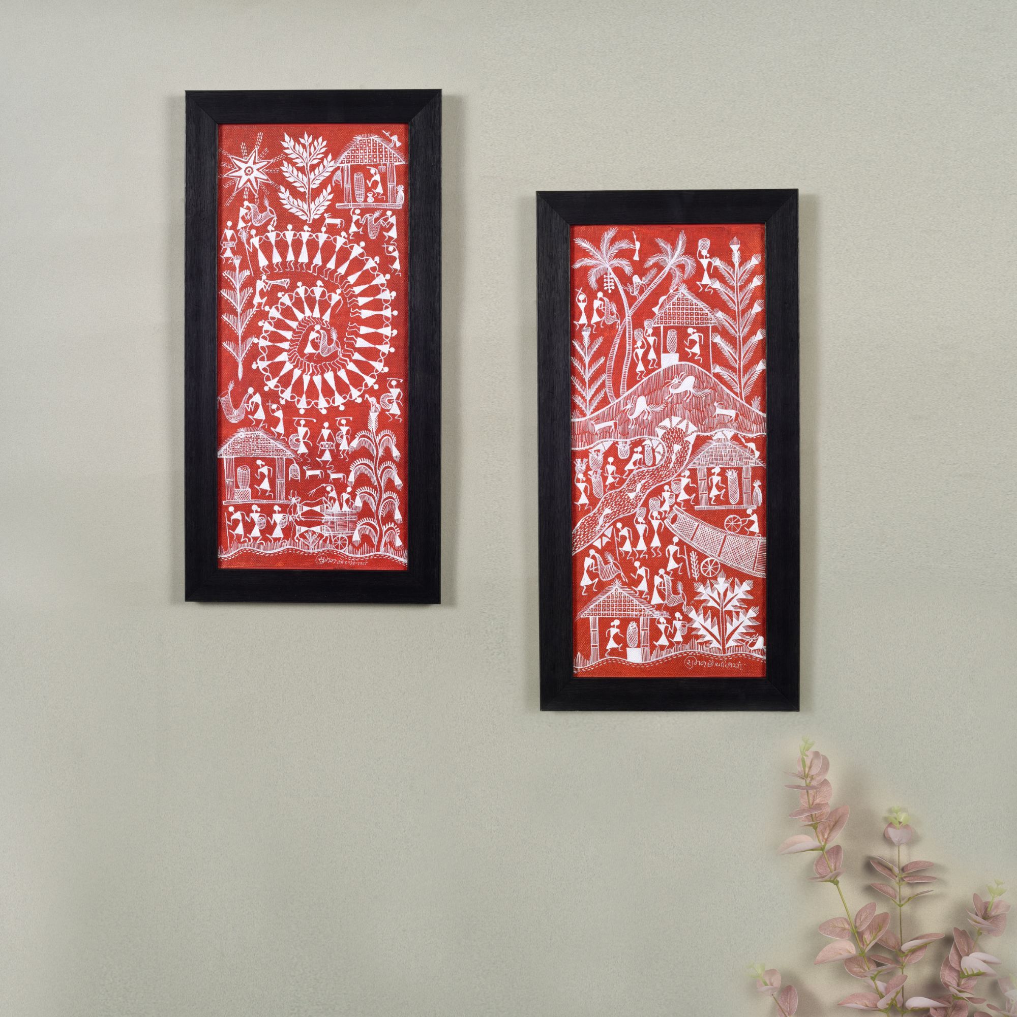 Gerua Warli Village Handcrafted Painting So2  (9x0.5x18)
