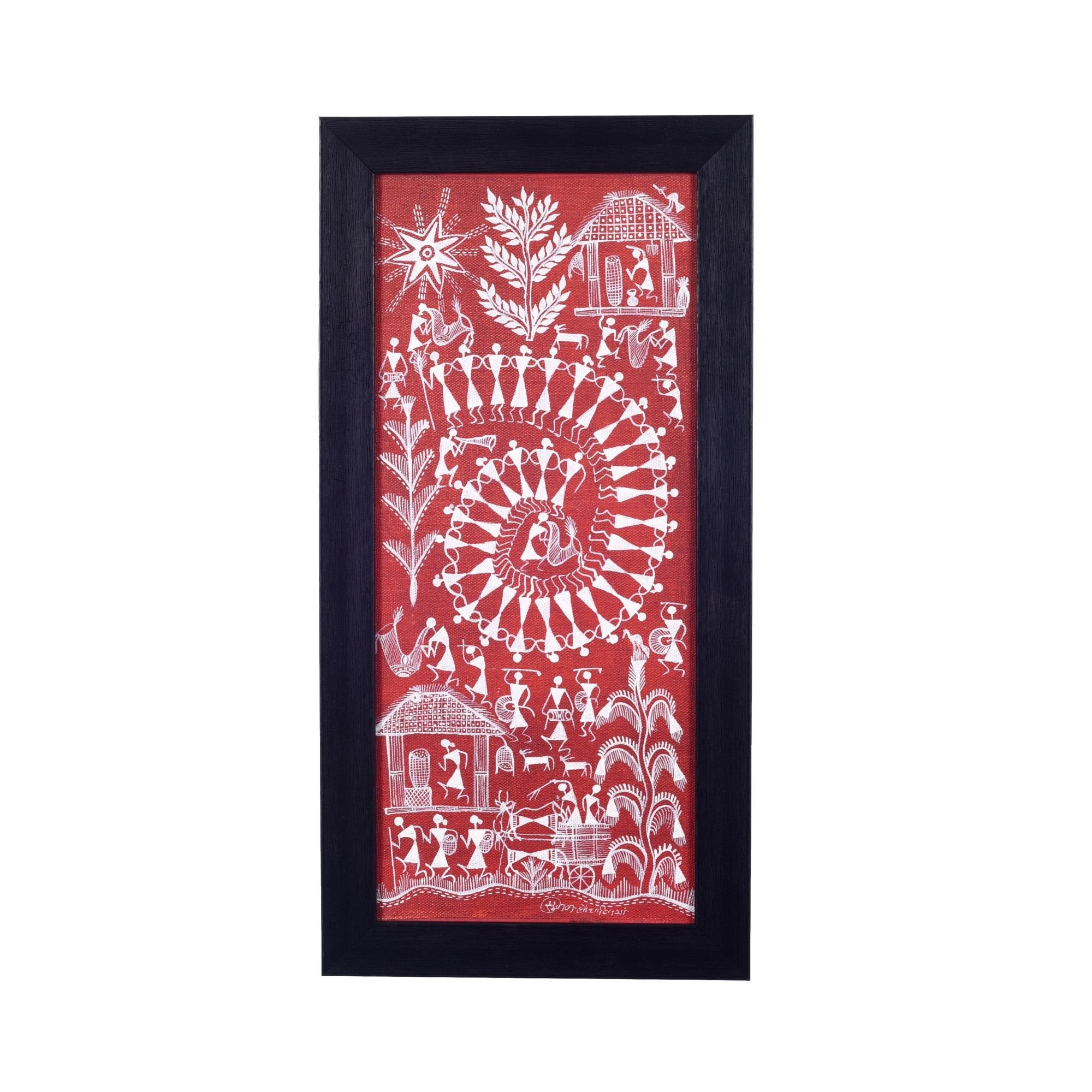 Gerua Warli Village Handcrafted Painting So2  (9x0.5x18)