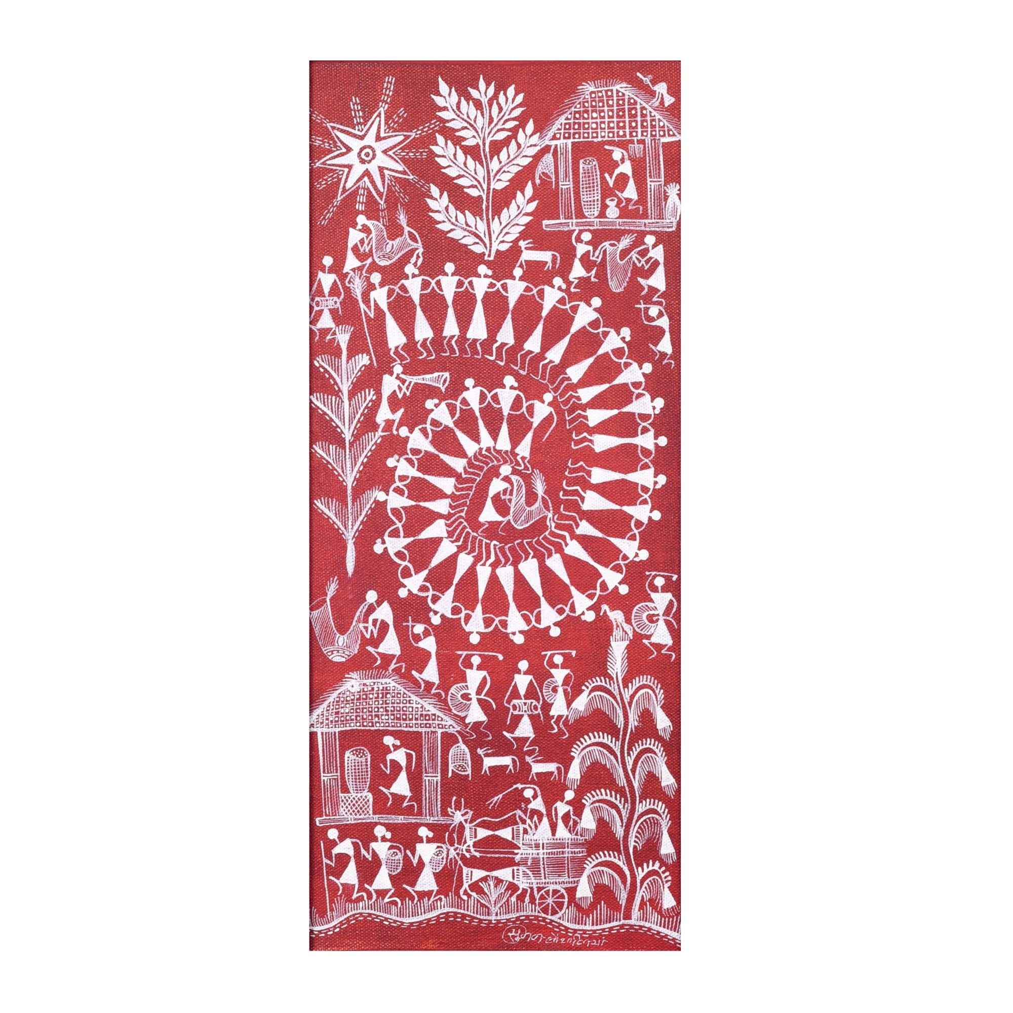 Gerua Warli Village Handcrafted Painting So2  (9x0.5x18)