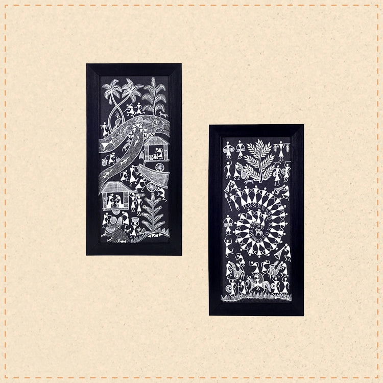Warli Symphony Hanpainted Paintings S02  (9x0.5x18)