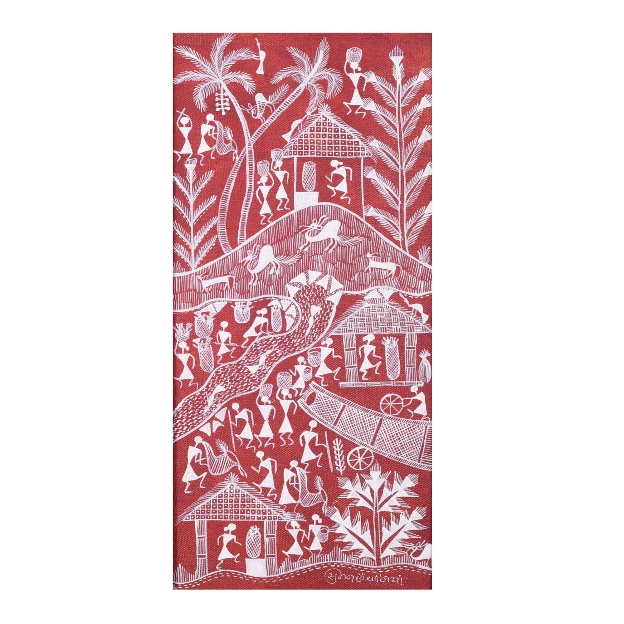 Gerua Warli Painting  (9x0.5x18)