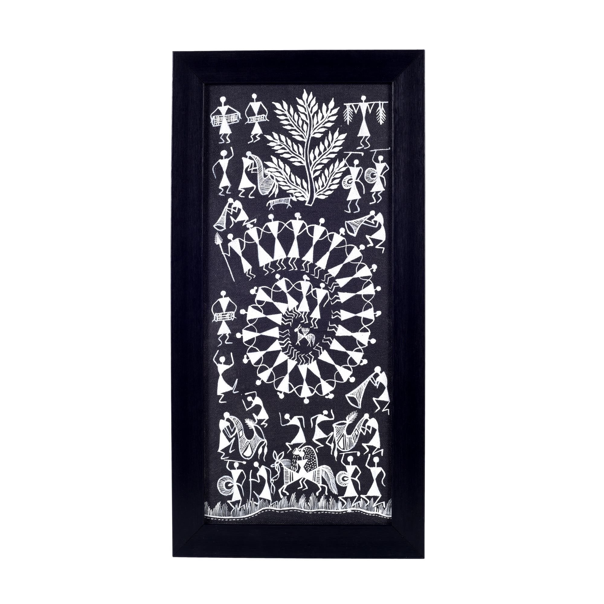 Warli Symphony Hanpainted Painting  (9x0.5x18)