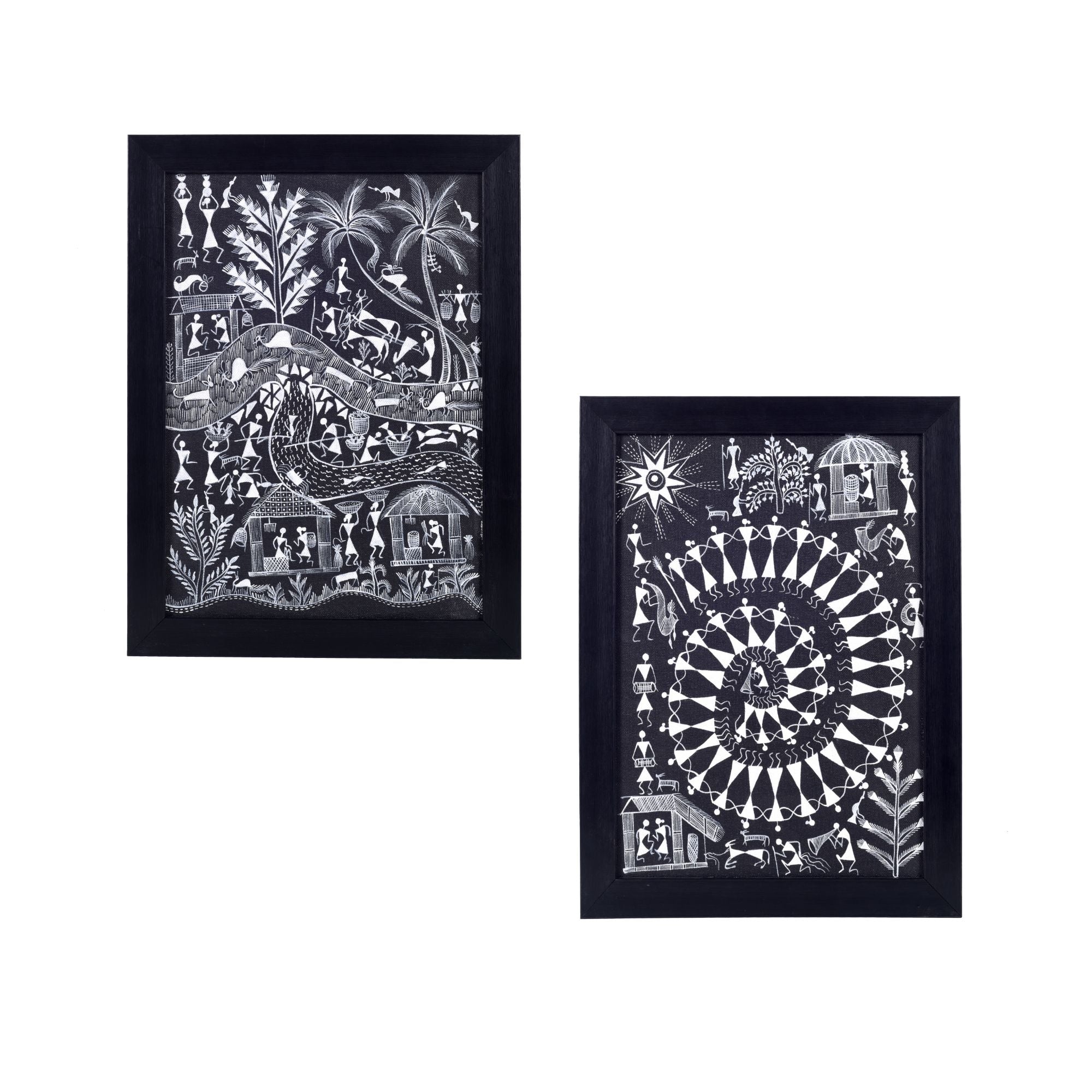 Warli Symphony Hanpainted Paintings S02  (12x0.5x16)
