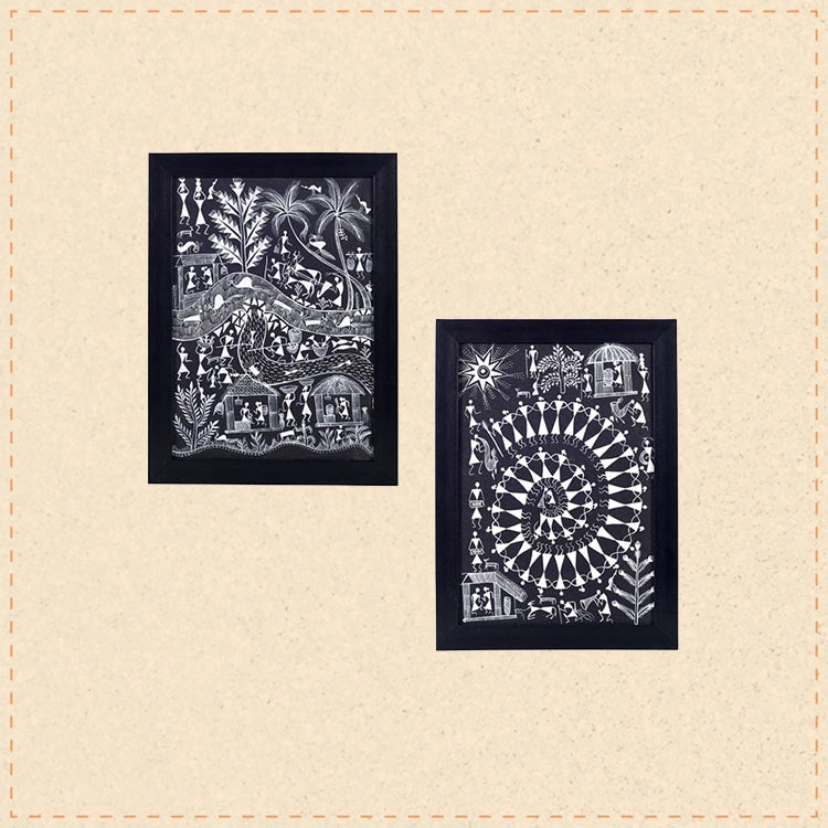 Warli Symphony Hanpainted Paintings S02  (12x0.5x16)