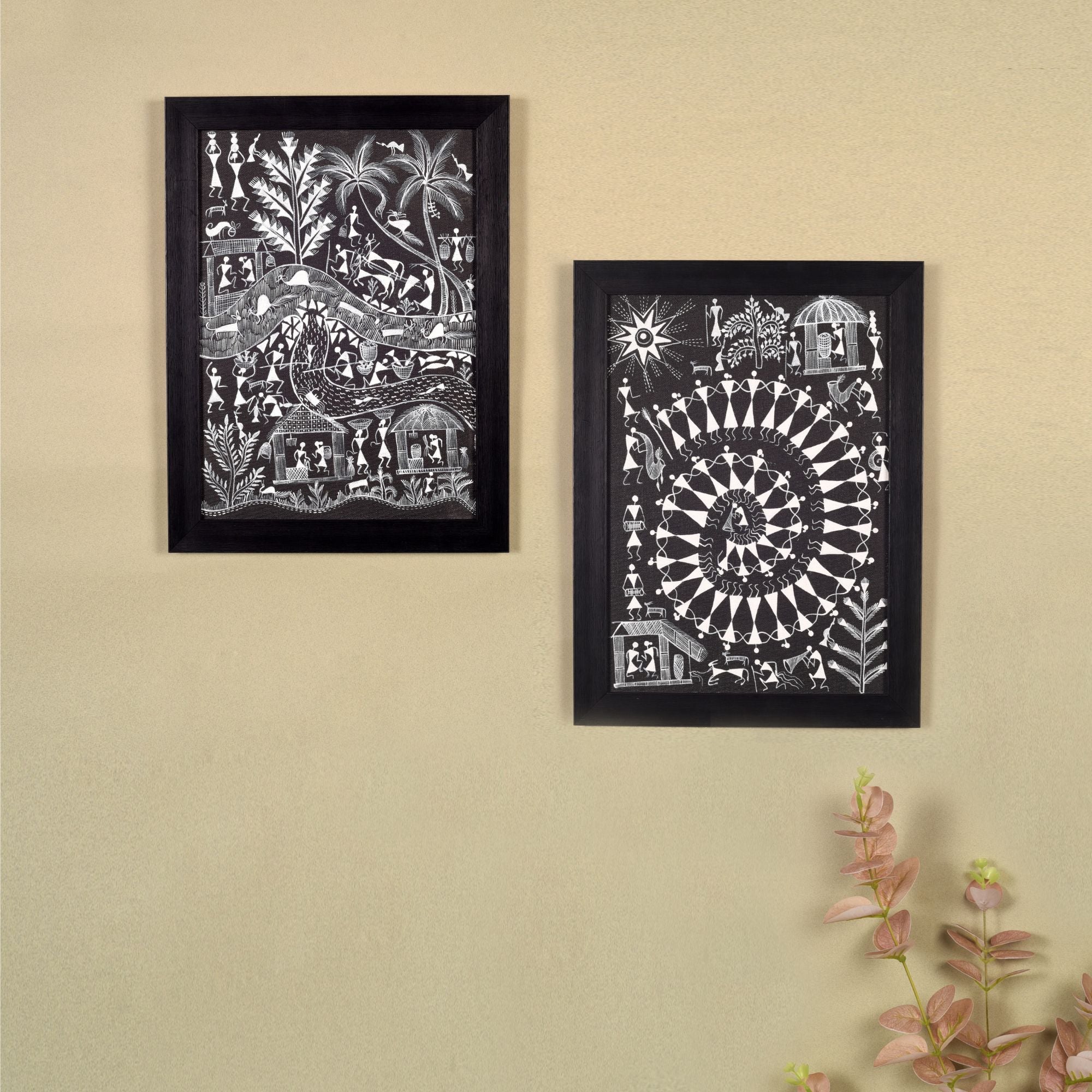 Warli Symphony Hanpainted Paintings S02  (12x0.5x16)
