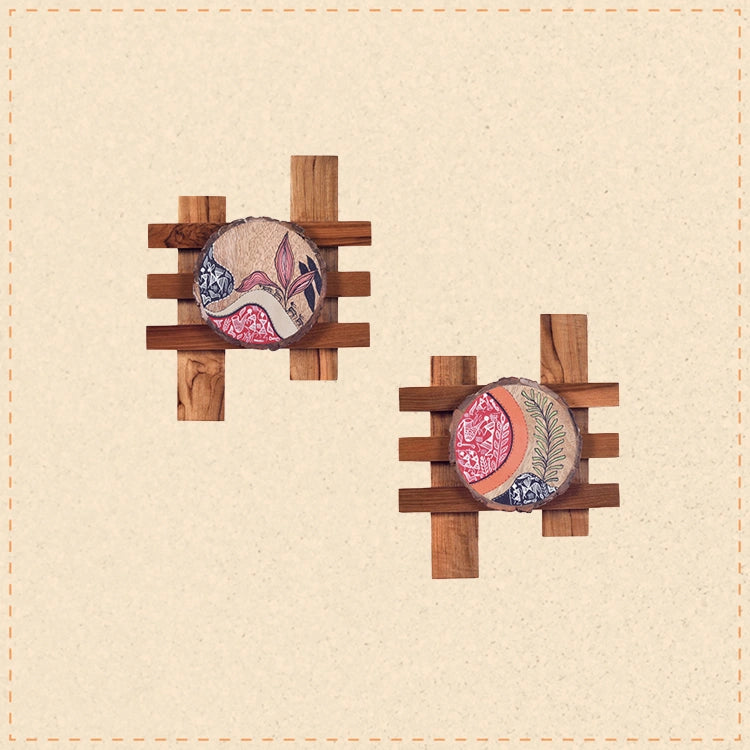 Patterns OF leaf wall wooden wall painting SET OF 2 (8.5x7x1.5)