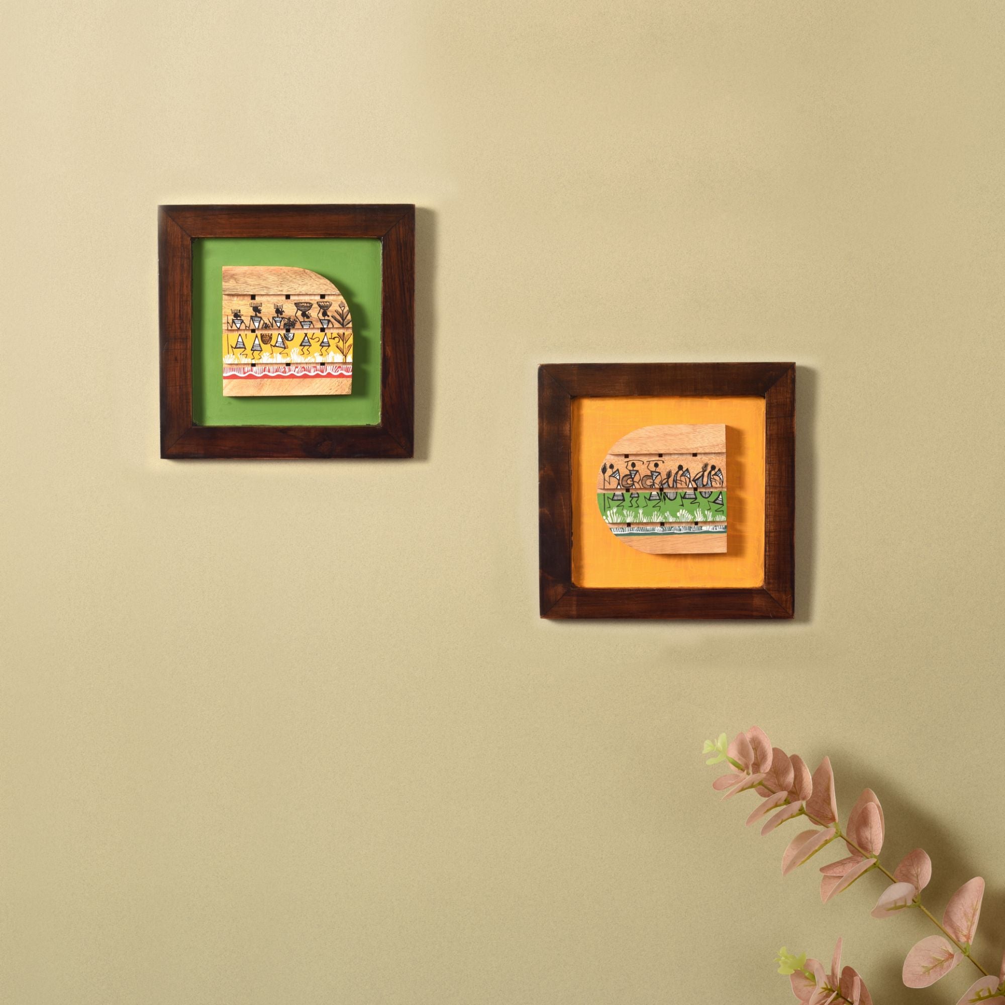 Shades OF warli wall paintings SET OF 2 (8x8x7.5)