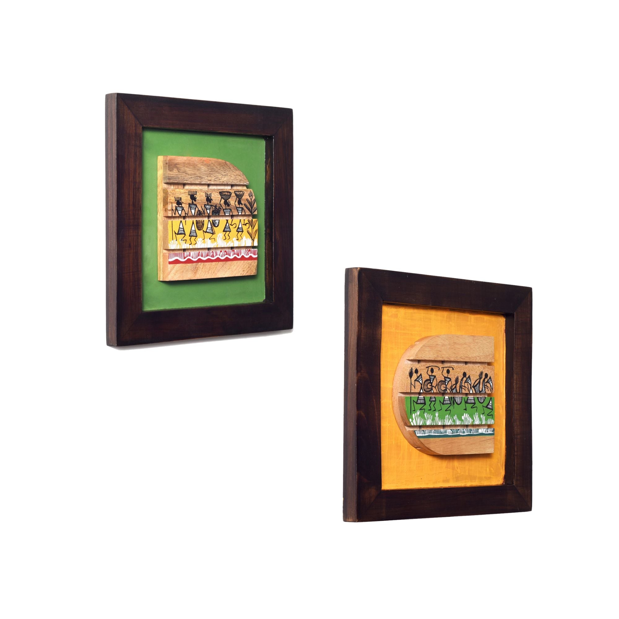 Shades OF warli wall paintings SET OF 2 (8x8x7.5)